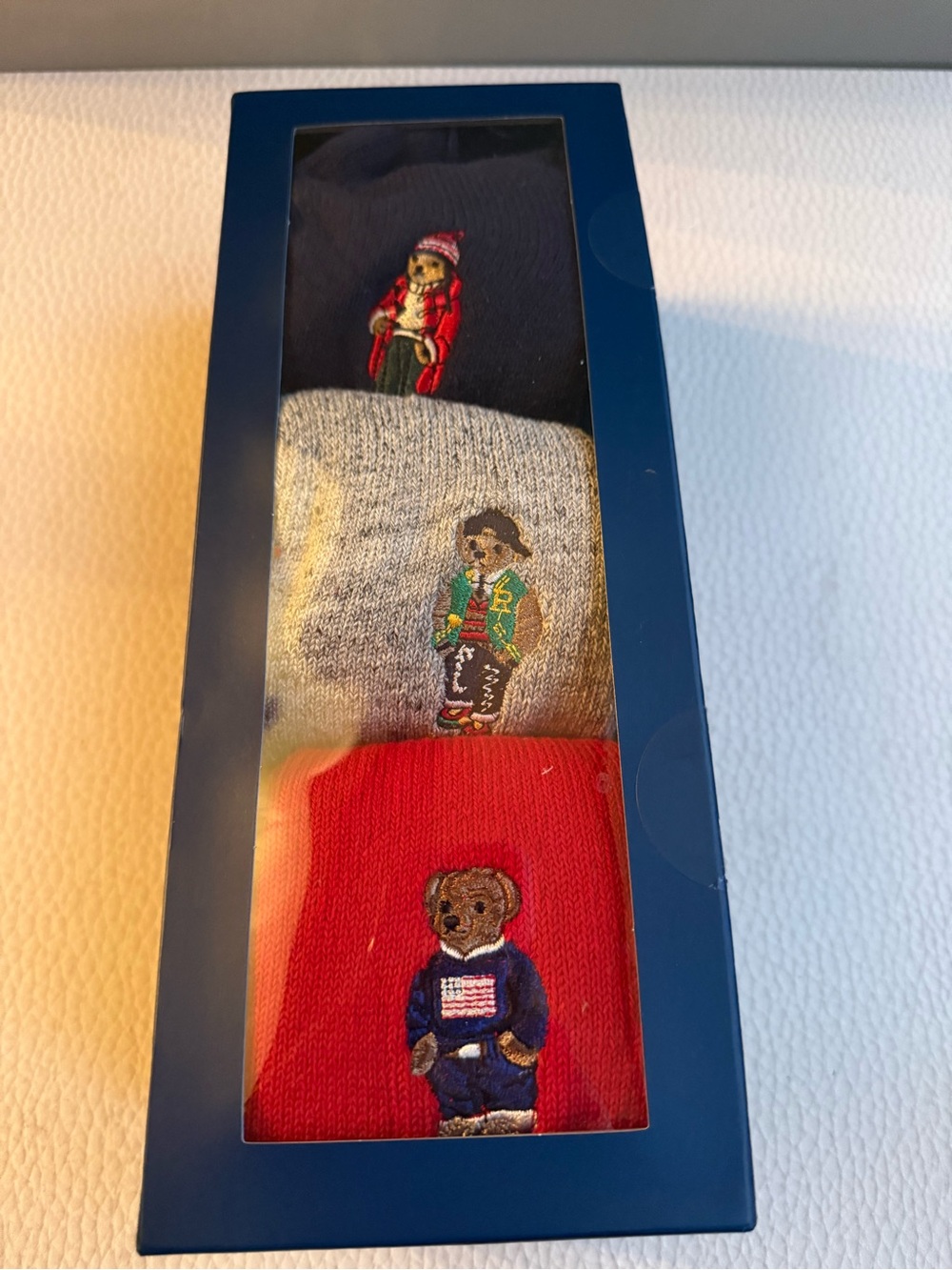 Polo by Ralph Lauren Three-Pack Bear Crew Socks - Navy, Gray, Red